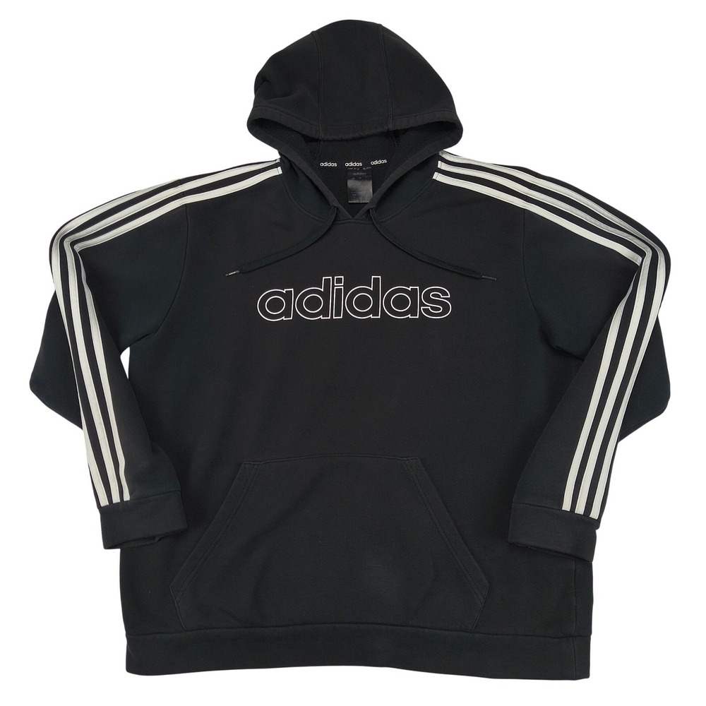 Adidas Mens Essentials 3-Stripes Pullover Hoodie Black White Logo Size‎ Large